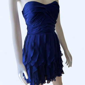 Windsor blue strapless ruffle dress with zipper back